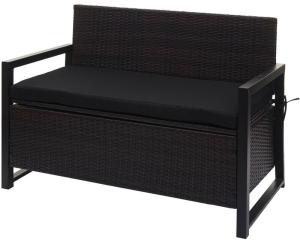 HHG Poly-Rattan 2er Sitzbank 564, Gartenbank Truhenbank, Staufach Aufbewahrung Sitzkissen braun, Kissen schwarz - HHG