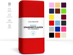 Jacobson Jersey Spannbettlaken Spannbetttuch Baumwolle Bettlaken (180x200-200x220 cm, Rot)