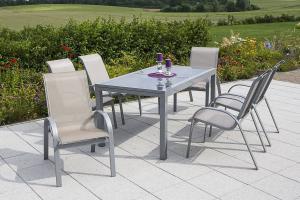 YOURSOL by Merxx Gartenmöbel Set Amalfi 6 Personen mit Ausziehtisch, Aluminium Stapelstühle