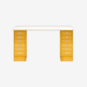 MultiDesk, 2 MultiDrawer mit 6 Schüben, Dekor Weiß, Farbe Sunflower, Maße: H 740 x B 1400 x T 600 mm