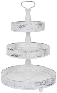 Casa Padrino Landhausstil Shabby Chic Etagere 3-Stufig Antik Weiß Ø 40 x H. 66 cm - Gastronomie Accessoires