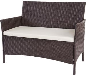 HHG Poly-Rattan Gartenbank Hamar, Sitzbank Bank braun-meliert, Kissen creme