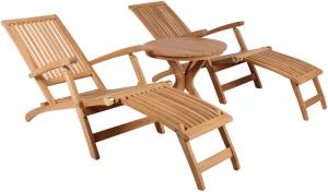 Deckchair Yacht Teak und Tisch Burton Teak-KOMPLETTSET