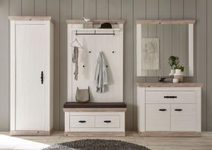 Garderobe Florenz 287cm pinie weiß oslo pinie Sitzbank Sitzkissen Kleiderschrank