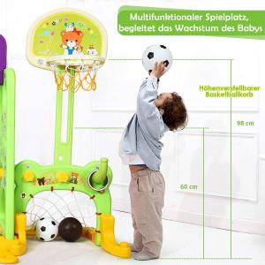 COSTWAY 6 IN 1 Spielplatz Kinderrutsche Kletterturm Basketballkorb Fußballtor Kinderspielzeug für Garten, Hof & Heim