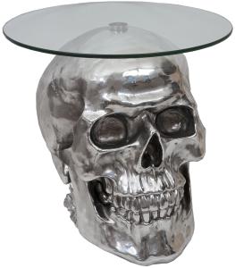 Beistelltisch Totenkopf HWC-A19, Polyresin, silber 52 x 55 x 55 cm