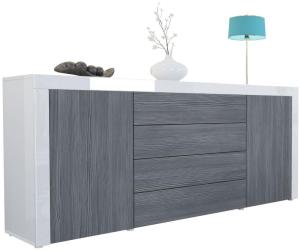 Sideboard Kommode La Paz, Korpus in Weiß Hochglanz / Front in Avola-Anthrazit mit Rahmen in Weiß Hochglanz