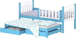 WNM Group Kinderbett Ausziehbar mit Rausfallschutz und Lattenrost Suzie - aus Massivholz - Ausziehbett fr Mdchen und Jungen - Funktionsbett 160x80/150x80 cm - Blau