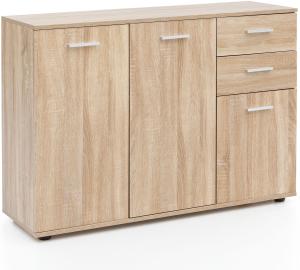 Kadima Design Holz Kommode "Itter": 3 Türen & 2 Schubladen, Modern, Viel Stauraum, Melaminharz-Beschichtung. Beige, 107x35x79 cm