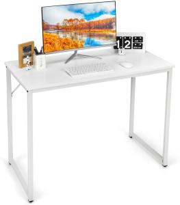 COSTWAY Schreibtisch Computertisch platzsparend 100 x 50 x 75 cm Laptoptisch mit schwerem Metallrahmen für Büro & Arbeitszimmer modern weiß