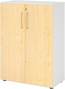 bümö Aktenschrank abschließbar, Büroschrank Holz 80cm breit in Weiß/Ahorn - abschließbarer Schrank mit Aktenregal für's Büro & Arbeitszimmer, Büro Möbel Ordnerschrank mit Schloss, 938T3-W-3-BS