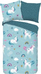 good morning Flanell Bettwäsche 2 teilig Bettbezug 135x200 cm Kissenbezug 80x80 cm Snowycorn Blue