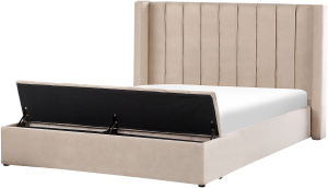 Polsterbett Samtstoff mit Stauraum NOYERS Beige 180x200 cm