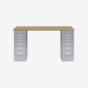 MultiDesk, 2 MultiDrawer mit 8 Schüben, Dekor natürliche Eiche, Farbe Silber, Maße: H 740 x B 1400 x T 600 mm