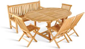 Gartenmöbel Set 6tlg mit Bank Teak Gartentisch ausziehbar 120-170 cm BORNEO/MENORCA 48368821