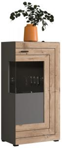 Xonox 'Freno' kleine Vitrine, Holzwerkstoff grau / nox eiche, 60 x 37 x 118 cm