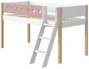 FLEXA White Halbhochbett mit schräger Leiter Weiß / Natur / Rosa 80-17311-75