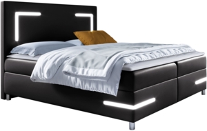 Boxspringbett Leleni LED, Schwarz, 200 x 200 cm