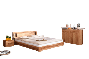 Bett Bento 12 Sonderlänge 140x220 Kernbuche massiv Holzkopfteil und Holzbeine