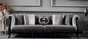 Casa Padrino Luxus Barock Wohnzimmer Sofa Silber / Schwarz 256 x 90 x H. 84 cm