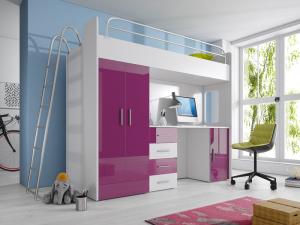 VIOLETT DOPPELSTOCKBETT STOCKBETT BETT KINDERZIMMER ETAGENBETT MIT SCHREIBTISCH