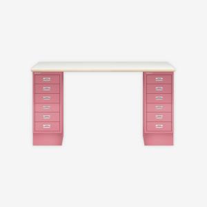 MultiDesk, 2 MultiDrawer mit 6 Schüben, Dekor Plywood, Farbe Pink, Maße: H 740 x B 1400 x T 600 mm