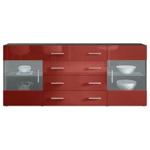 Korpus in Schwarz matt / Front in Bordeaux Hochglanz