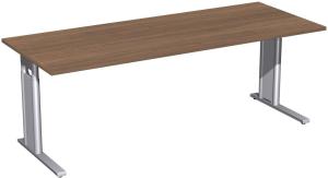 Schreibtisch 'C Fuß Pro' höhenverstellbar, 200x80 cm, Nussbaum / Silber