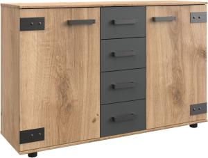 Wimex Kombikommode Stockholm Sideboard Kommodenschrank, Made in Germany, Industrial-Look, 2-türig mit 4 Schubladen, 130x41x83 cm