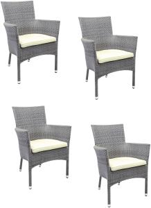 4x Konway MILANO Stapelsessel granit + Sitzkissen Polyrattan Garten Sessel Stuhl