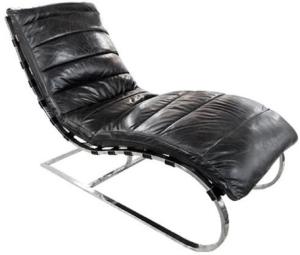 Casa Padrino Luxus Echtleder Liegesessel Schwarz / Silber 150 x 61 x H. 81 cm - Wohnzimmer Lounge Liege Relax Sessel