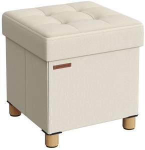 Songmics Sitzhocker mit Stauraum, kleine klappbare Sitzbank, 38x38 cm Fußbank, Aufbewahrungsbox, bis 300 kg belastbar, für Wohnzimmer Schlafzimmer Schlafsaal, Weiß