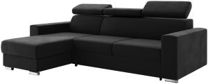 Meblini 'Voss' Schlafcouch mit Bettkasten, Samtstoff, 242 x 168 x 79 cm, Schwarz, Links