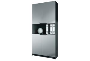 Vladon Büroschrank Logan V2, Aktenschrank mit 5 Fächern und 4 Türen, Schwarz matt/Hellgrau Seidenmatt (82 x 184 x 37 cm)