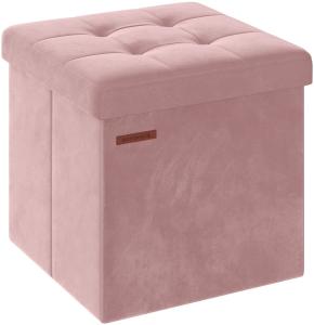 Songmics Sitzbank mit Stauraum aus Samt, klappbare Sitztruhe, Aufbewahrungsbox mit Deckel, Fußbank, 38 x 38 x 38 cm, bis 300 kg belastbar, für Flur, Wohnzimmer, Schlafzimmer, pastellrosa LSFDE227R01