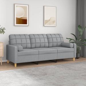 vidaXL 3-Sitzer-Sofa mit Zierkissen Hellgrau 180 cm Stoff 3200790