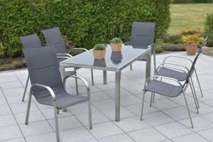 YOURSOL by Merxx Gartenmöbel Set Lucca für 6 Personen mit Tisch, Grau, Edelstahl, Stapelstuhl