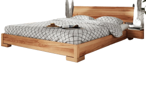 Bett Bento 3 aus Kernbuche massiv 160x200 cm mit Holzkopfteil und Holzbeinen