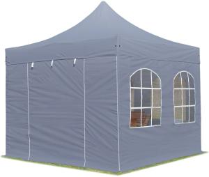 Toolport Faltzelt 3x3 mit Fenstern Toolport Faltpavillon Toolport ALU Pavillon Partyzelt in dunkelgrau Polyester Faltpavillon