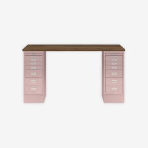 MultiDesk, 2 MultiDrawer mit 8 Schüben, Dekor Nussbaum, Farbe Pastellpink, Maße: H 740 x B 1400 x T 600 mm