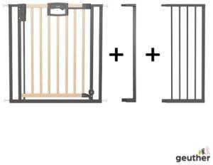 Geuther Türschutzgitter 'Easylock Plus' zum Klemmen für Öffnungen, Holz/ Metall, Natur/ Schwarz, 120,5 cm - 128,5 cm