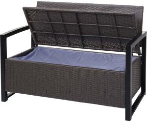 HHG Poly-Rattan 2er Sitzbank 564, Gartenbank Truhenbank, Staufach Aufbewahrung Sitzkissen grau-meliert, Kissen grau - HHG