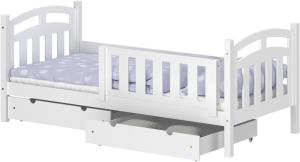 WNM Group Kinderbett mit Rausfallschutz Suzie - Jugenbett aus Massivholz - Bett mit 2 Schubladen fr Mdchen und Jungen - Funktionsbett 190x80 cm - Wei