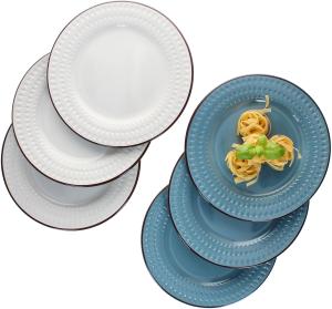 6x Rome blau & weiß Speiseteller Ø27,5cm Steingut Rauten 6 Personen Essteller