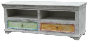 Lowboard 'Askoy' aus Massivholz Antik Weiß / Pastell