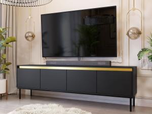 TV-Lowboard Carmesi 4D mit 4 Klappen, Untergestell aus Metall (Farbe: Schwarz / Schwarz + Gold)