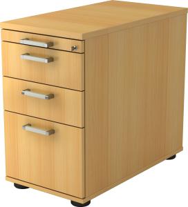 bümö Schreibtisch Schrank Büro mit Hängeregister für Hängeordner, Schubladenschrank Holz in Buche, Container mit Schubladen & Hängeregistratur - Schreibtisch Kommode mit Chromgriffe, SC40-6-6-CE