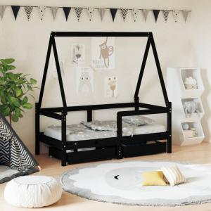 vidaXL Kinderbett mit Schubladen Schwarz 70x140 cm Massivholz Kiefer 834473