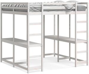 vidaXL Hochbett mit Schreibtisch & Leiter Weiß 200x200 cm Kiefernholz 3284228