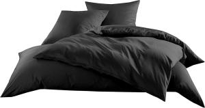 Bettwaesche-mit-Stil Mako-Satin / Baumwollsatin Bettwäsche uni / einfarbig schwarz Kissenbezug 80x80 cm
